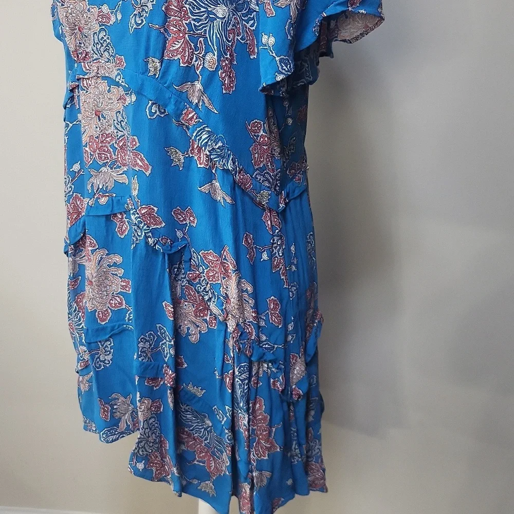 By ANTHROPOLOGIE Blue Robin Tiered Floral Mini Dress Size L - Picture 4 of 15